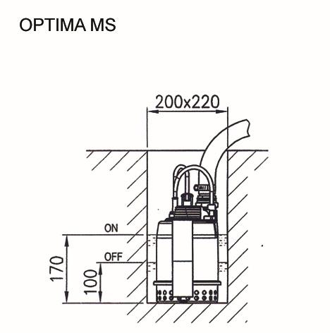 EBARA OPTIMA MS | Sump chamber dimensions (mm)