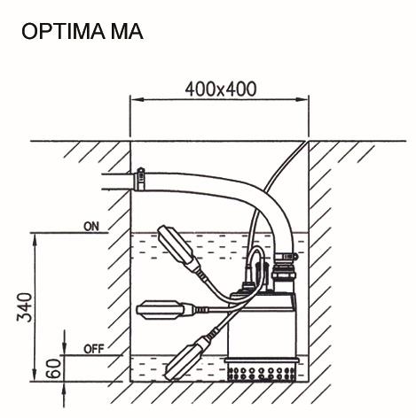 EBARA OPTIMA MA | Sump chamber dimensions (mm)